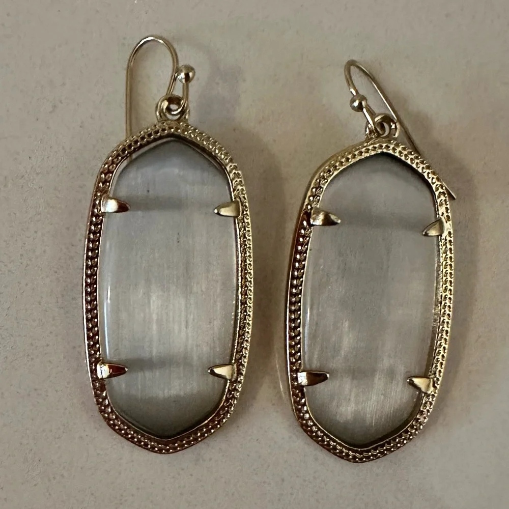 Kendra Scott Elle Slate Cat’s Eye Drop Earrings in Gold Frame